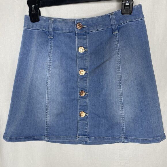 Celebrity Pink Denim Mini Skirt Women's Junior 3 / 26 Button Front Stretch Blue - Picture 1 of 8